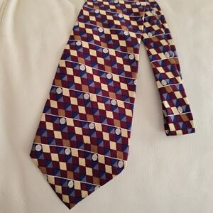 John Henry Multicolor Geometric Patterned Silk Necktie Tie